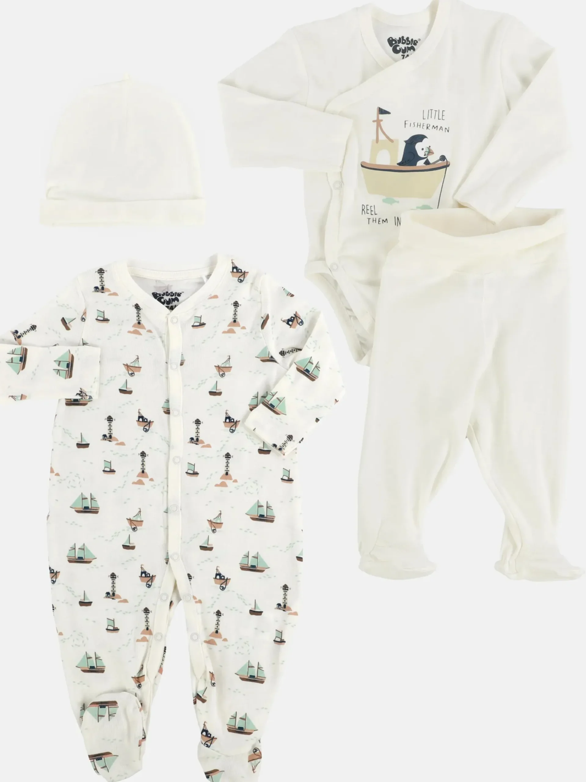 Kinder Bubble Gum Baby Strampler Set, best. aus Body, Strampler, Hose und Mütze