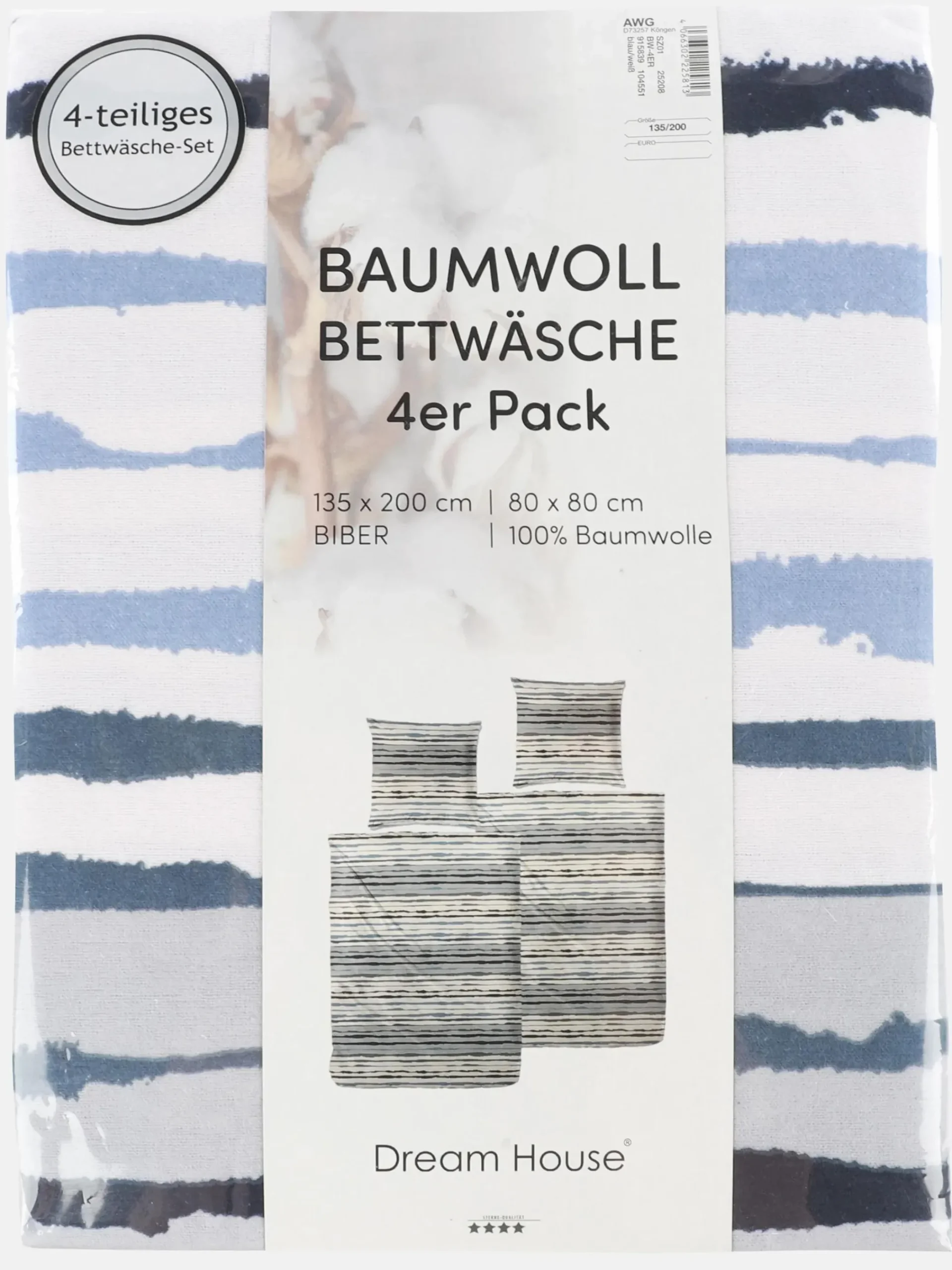 Dream House Biber Bettwäsche im 4er Pack 135x200cm