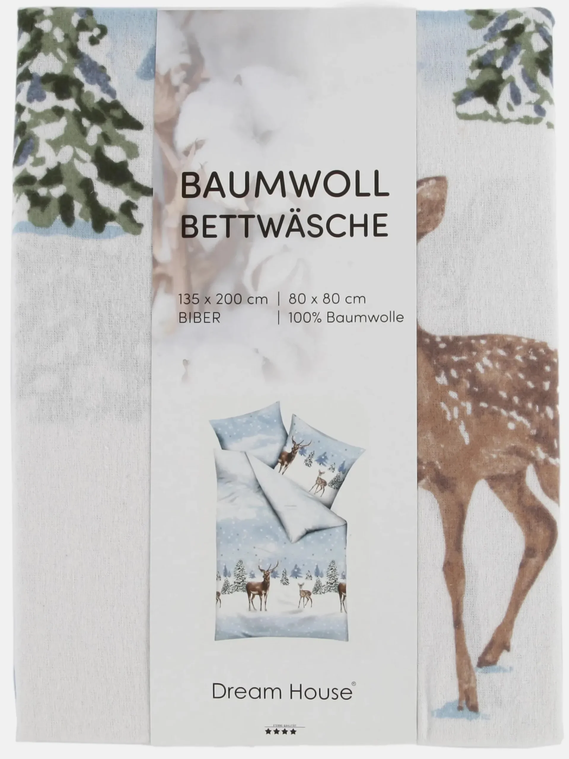 Kaeppel I Biberbettwäsche mit Hirschmotiv 155x220cm