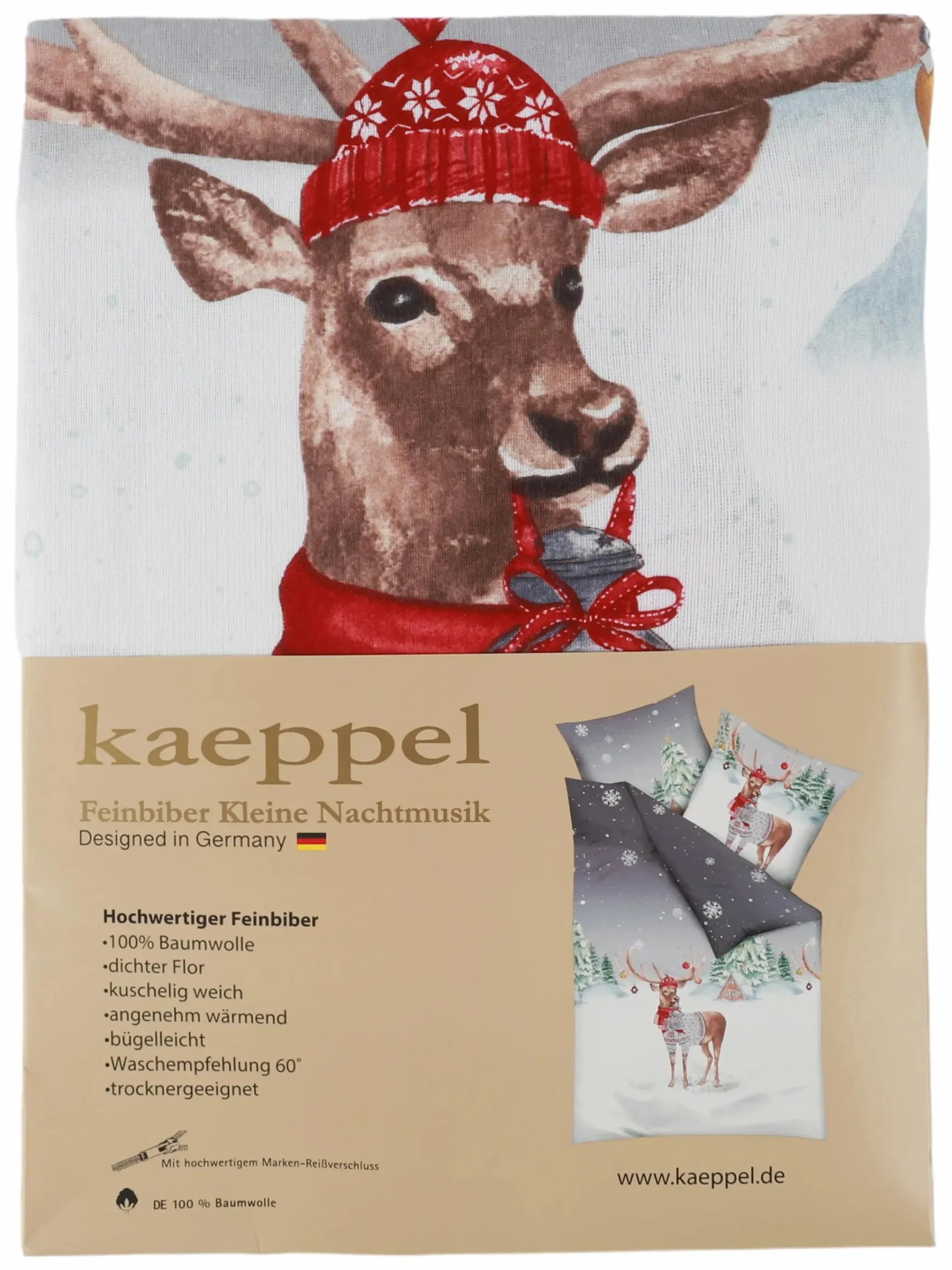 Kaeppel I Biberbettwäsche mit Rentiermotiv, 135x200cm