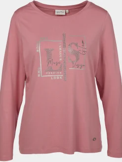 Damen Lisa Tossa Damen Langarmshirt mit Glitzerprint und Glitzernieten