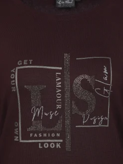 Damen Lisa Tossa Damen Langarmshirt mit Glitzerprint und Glitzernieten