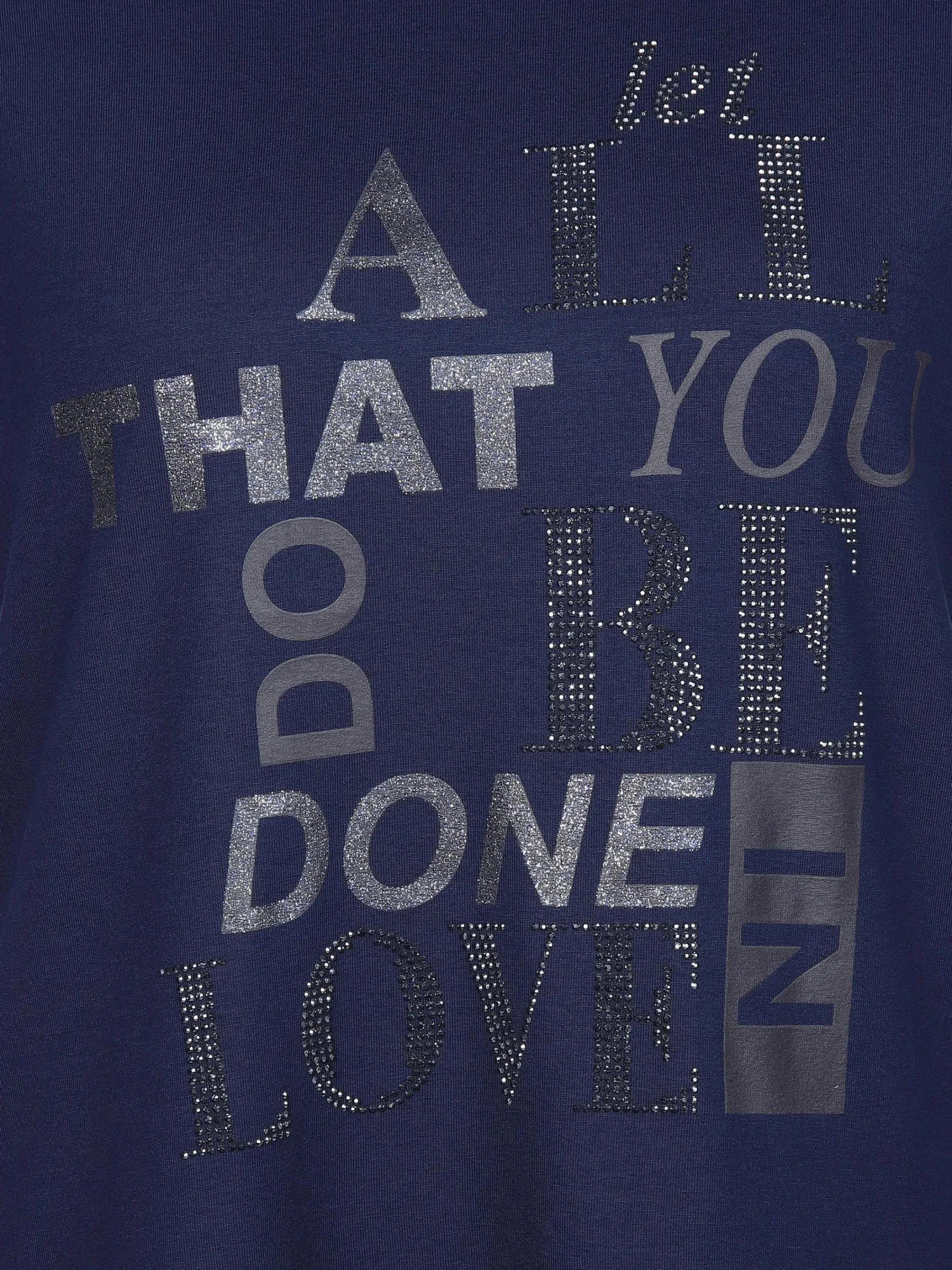 Damen Lisa Tossa Damen Shirt mit Glitzersteinchen und Print