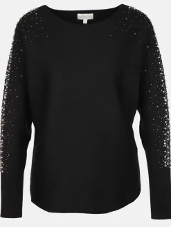 Damen Apricot Damen Strickpullover mit Zierperlen und Glitzersteinchen