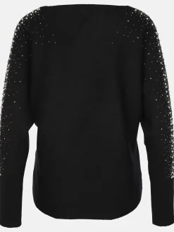 Damen Apricot Damen Strickpullover mit Zierperlen und Glitzersteinchen