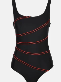 Damen Sonja Blank Große Größen Badeanzug mit farbigen Paspelstreifen