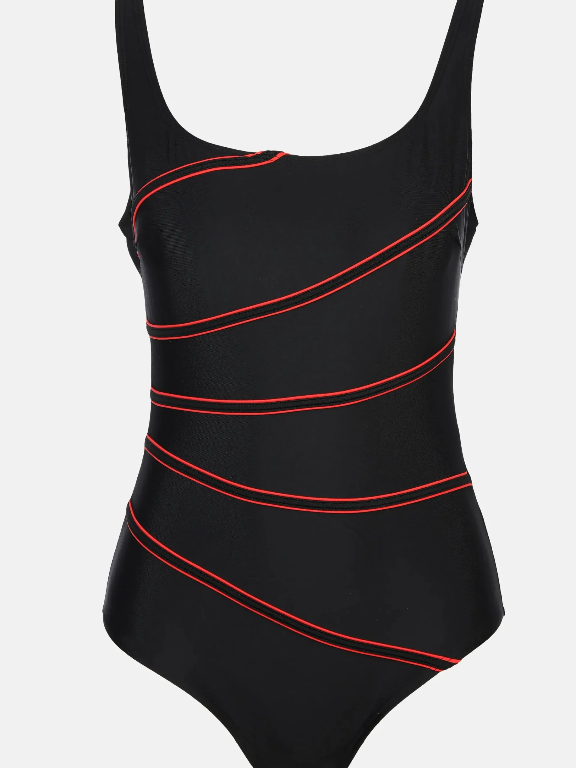 Damen Sonja Blank Große Größen Badeanzug mit farbigen Paspelstreifen