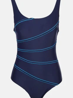 Damen Sonja Blank Große Größen Badeanzug mit farbigen Paspelstreifen