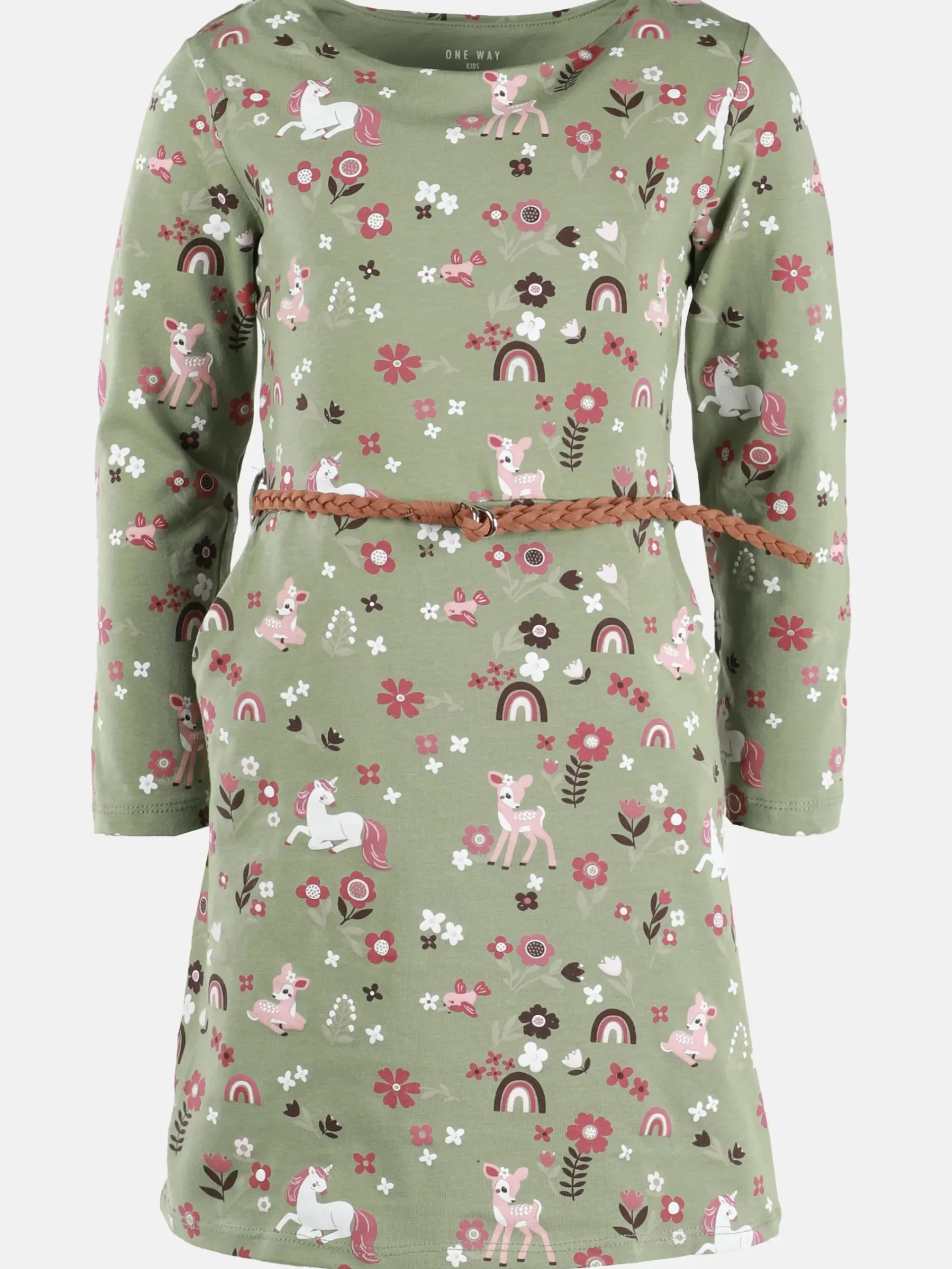 Kinder One Way Mädchen Kleid mit Minimalprint und Gürtel