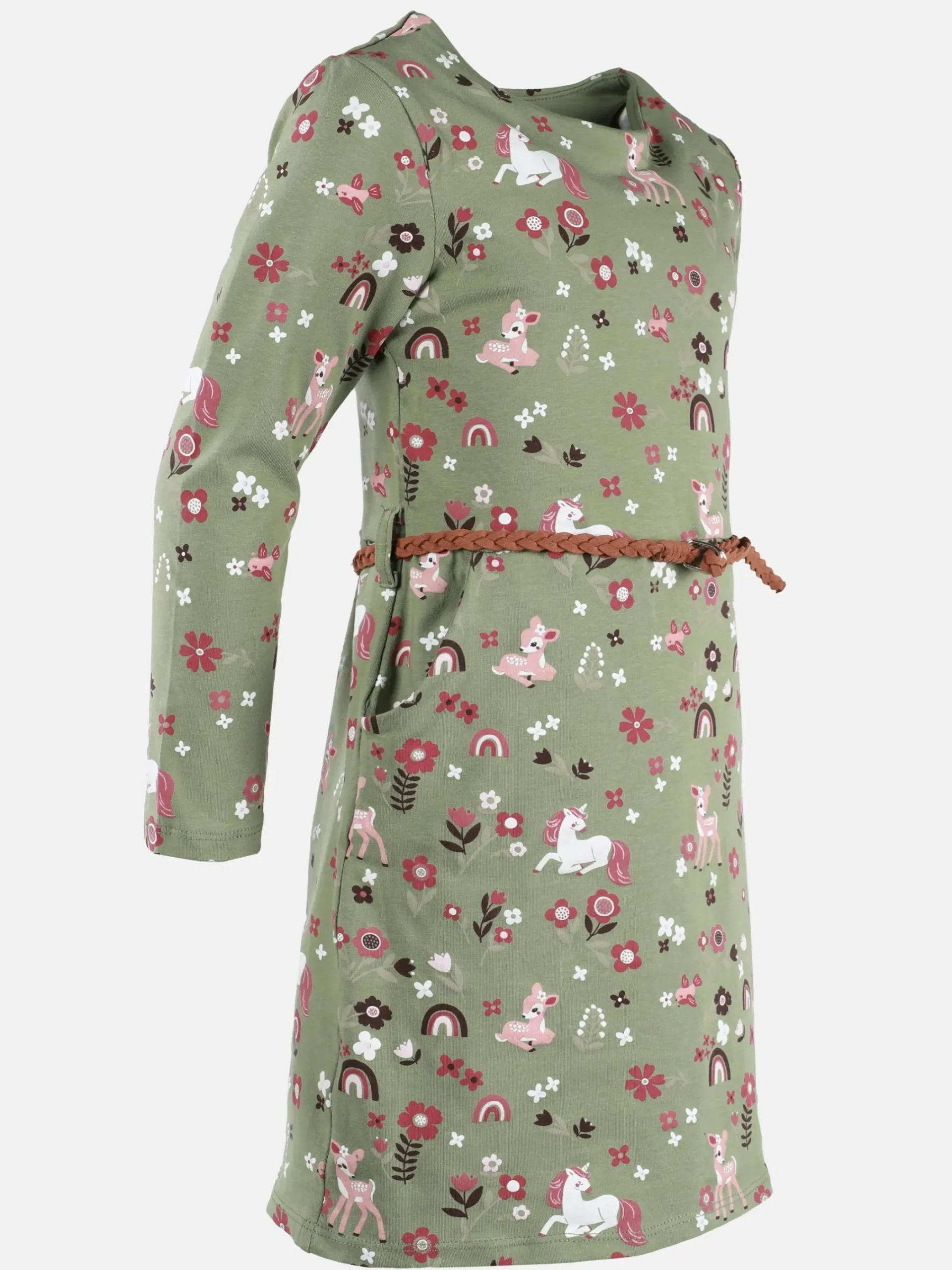 Kinder One Way Mädchen Kleid mit Minimalprint und Gürtel