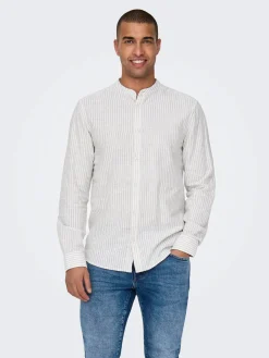 Herren Only & Sons Only&Sons ONSCAIDEN LS MAO STRIPE LINEN Baumwollhemd