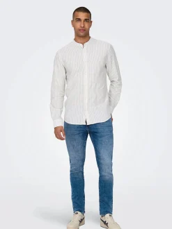 Herren Only & Sons Only&Sons ONSCAIDEN LS MAO STRIPE LINEN Baumwollhemd