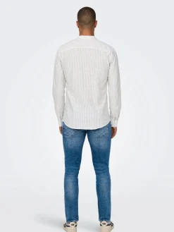 Herren Only & Sons Only&Sons ONSCAIDEN LS MAO STRIPE LINEN Baumwollhemd