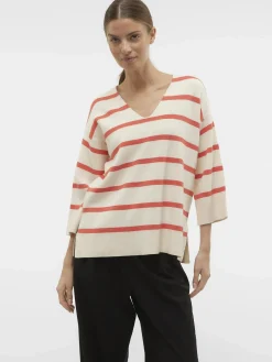 Damen Vero Moda VMSABA 3/4 V-NCK STRI Strickpullover