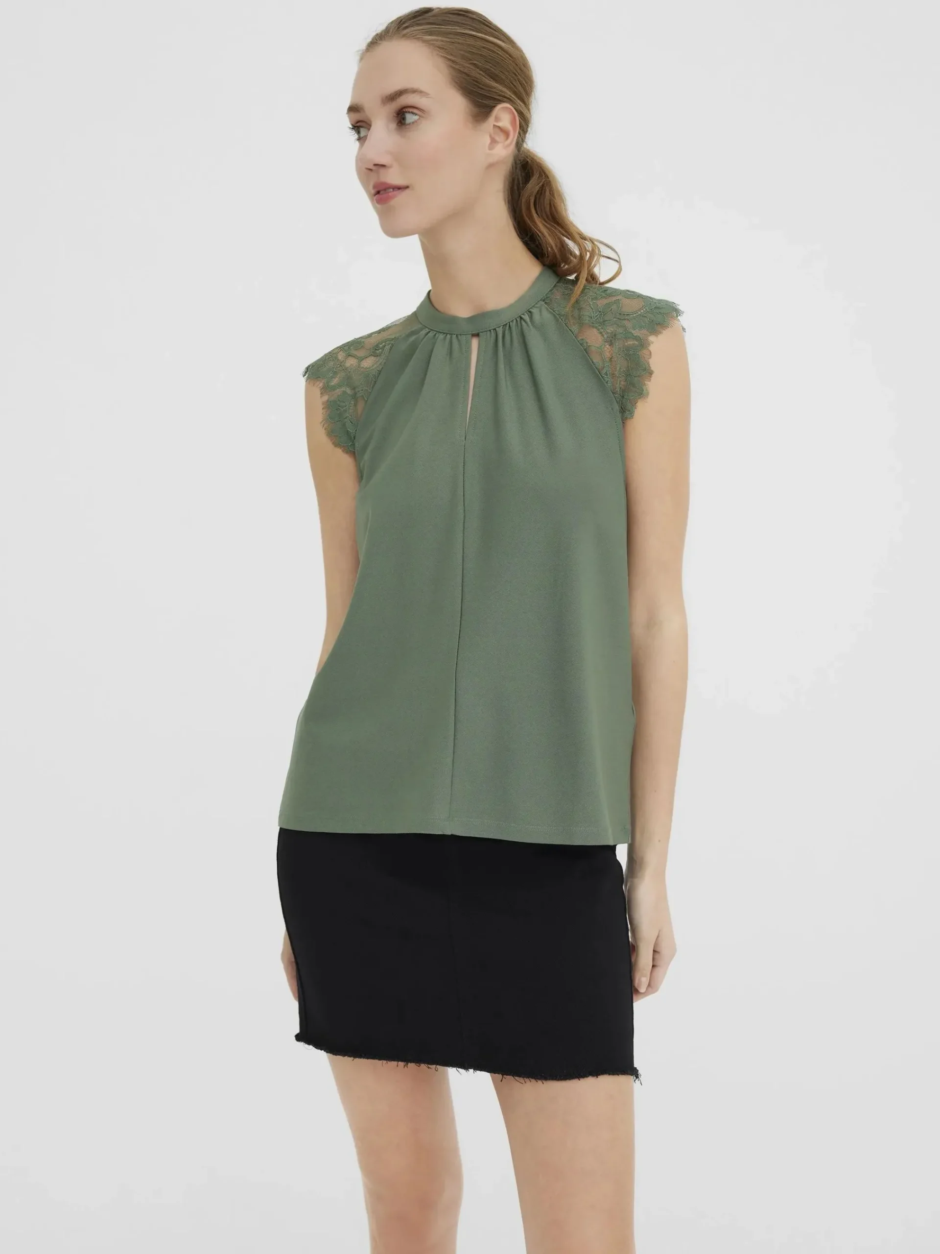 Damen Vero Moda VMMILLA SL LACE TEE G Spitzentop