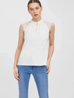 Damen Vero Moda VMMILLA SL LACE TEE G Spitzentop