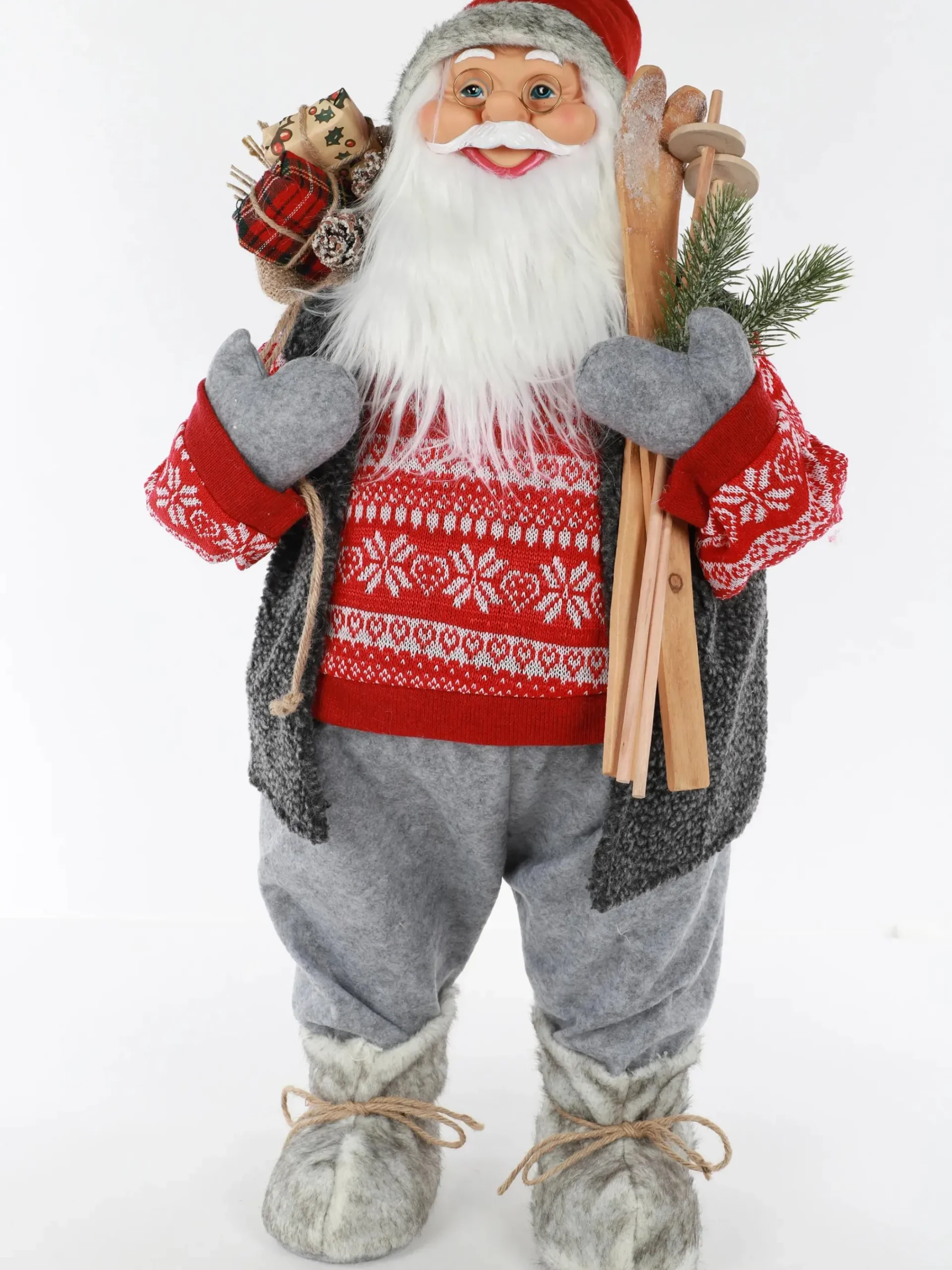Weihnachten Weihnachtsmann stehend mit Skiern und Päckchen 60cm